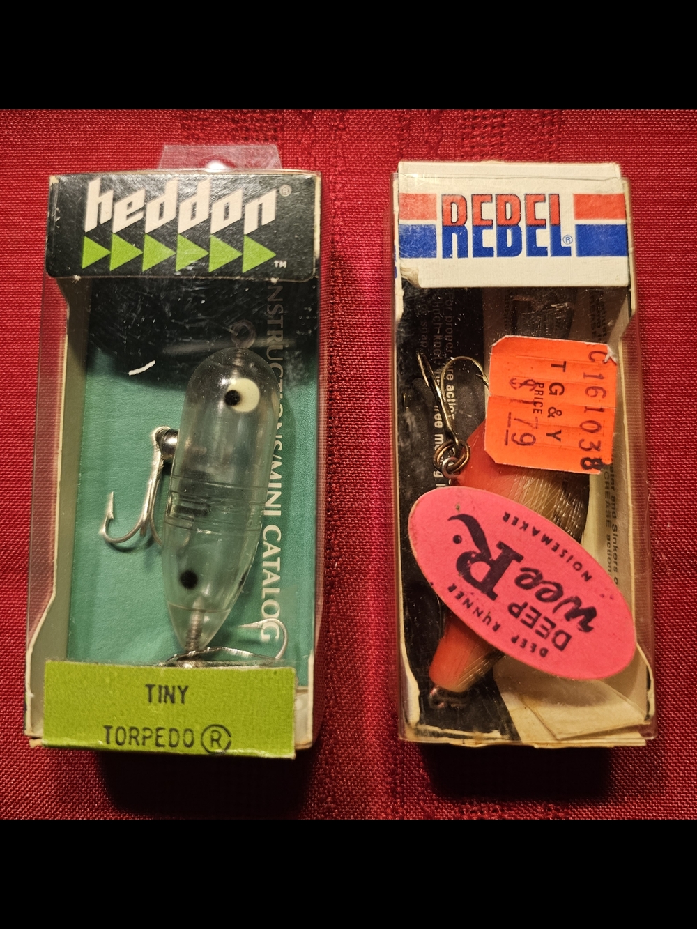 VIntage Fishing Lures,Rebel DEEP Runner, Heddon Torpedo in Original Box